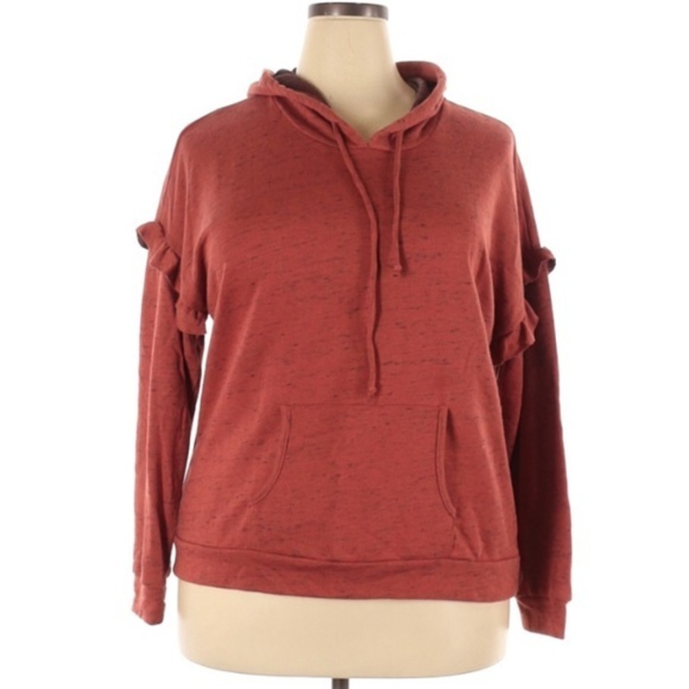 Peyton Jensen XL burnt orange ruffled long sleeve hooded front pouch sweatshirt
